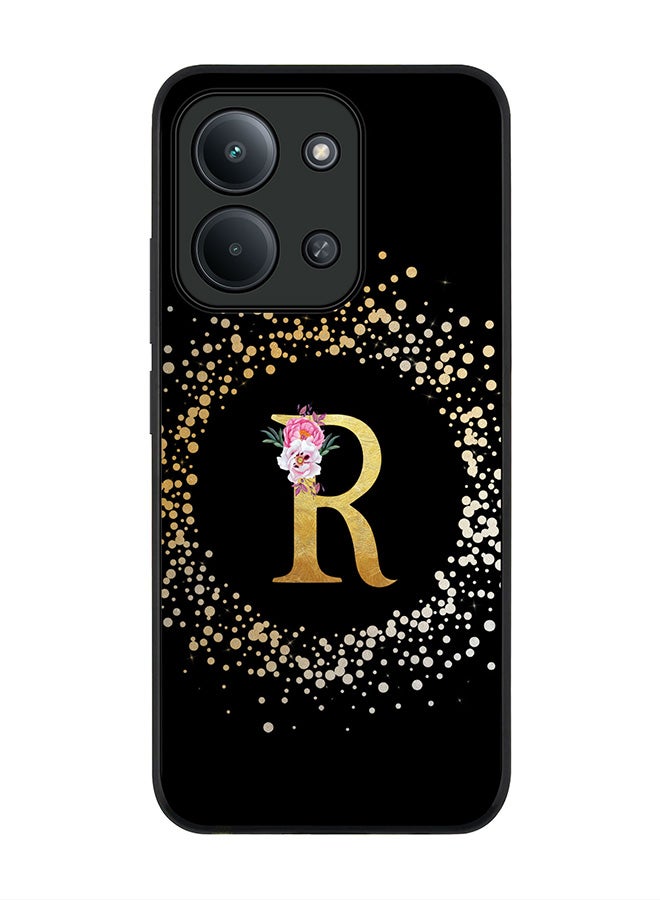 For Xiaomi Redmi 15C 4G Case,Slim fit Camera Protection, Shockproof Thin Phone cover  - Custom Monogram Floral - R ( Black )